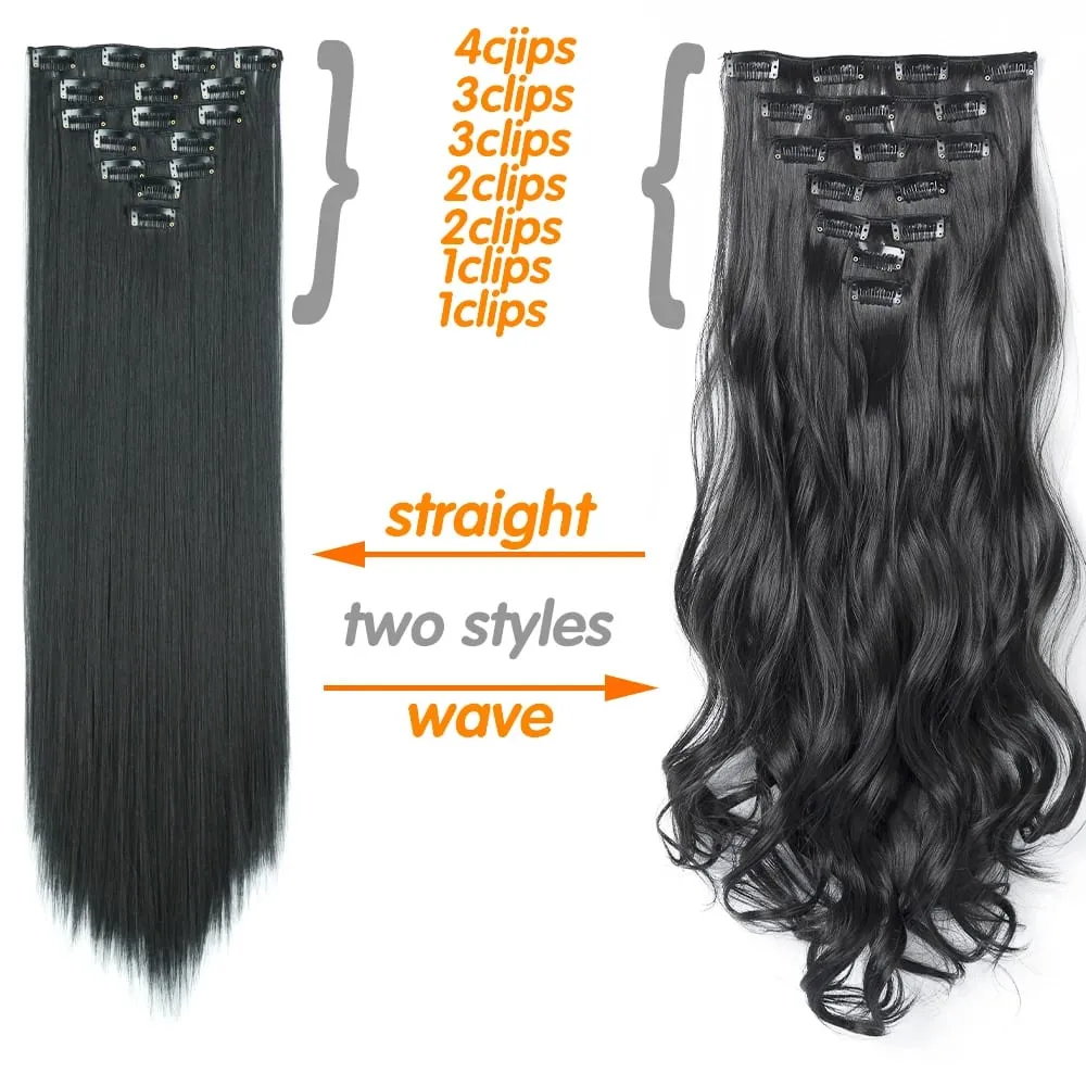 Synthetic 7Pcs/Set 22" Wavy Hairpiece Straight 16 Clips Hair Extensions Heat Resistant Styling False Hair — image 3