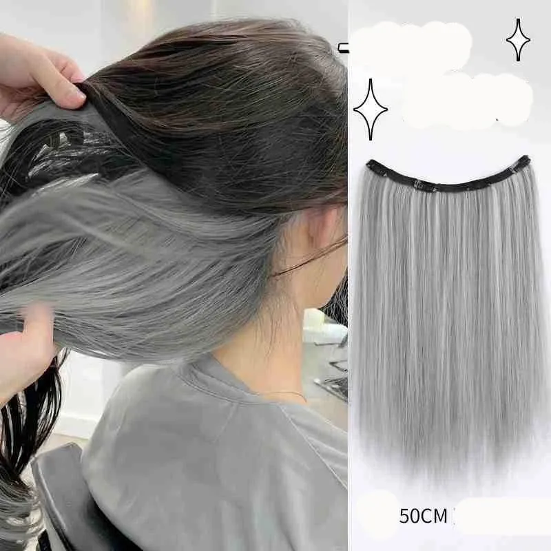 V-shaped One-Piece Synthetic 4 Clip In Hair Extensions Long Straight Hairstyle Hairpiece Colour 50CM Natural Fake Hair