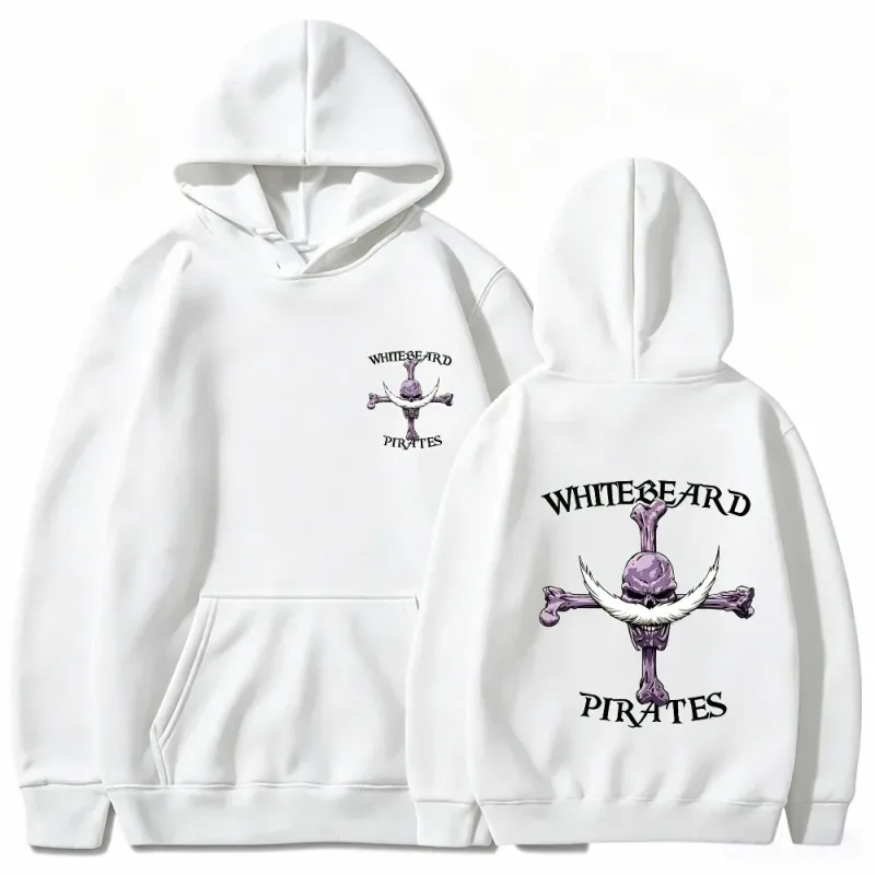 Felpa con cappuccio One Piece Pirati di Barbabianca, Felpa pullover con stampa, Top con cappuccio streetwear grafico anime Barbabianca Jolly Roger — image 3
