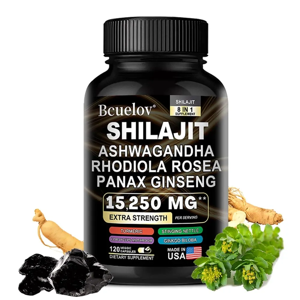 Shilajit 9000 Ginseng 1500MG Ashwagandha 2000MG - Les extraits complexes de plantes naturelles 8 en 1 fournissent de l'énergie et une force musculaire immunitaire — image 1