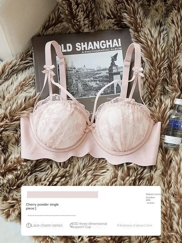 Push-up Women with Small Breasts Showing Large Flat Chest Special Thickened Breast Anti-sag Bra Cover Lace Underwear Set