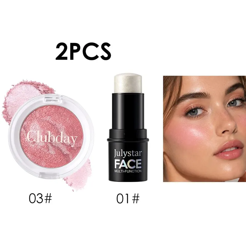 Blush & Highlight Combo Set Luminous Dewy Finish Blendable Buildable Color Long‑Lasting Wear for Natural Glowing Face Makeup