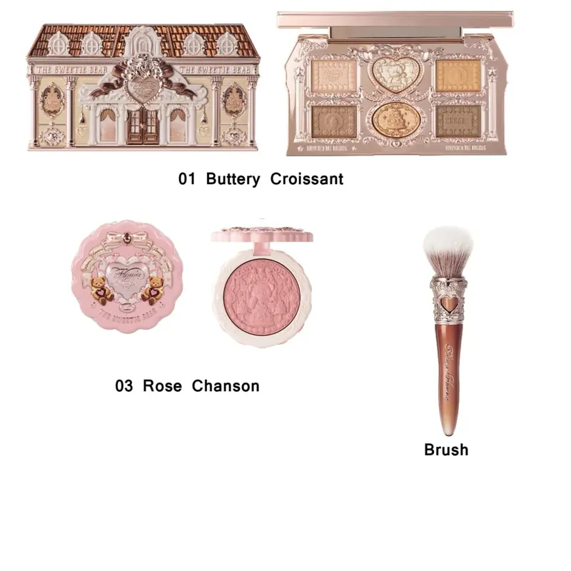 Flower Knows Moonlight Mermaid Series Glitter Eyeshadow Palette High Pigment Shell Jewelry Blush Makeup Brush Set Matte Finish