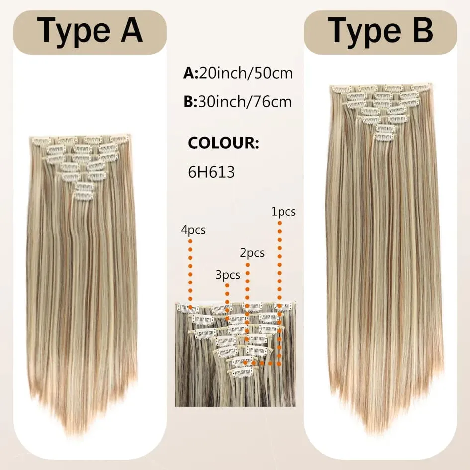 Synthetic 7 pieces/set 20inch/30inch straight hair extensions hair clips female hair accessories extended extensions — image 11