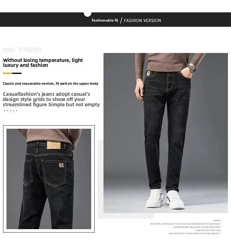 Men's Pants Spring and Summer Embroidery Printing Luxury Elastic Slim Straight Pants Trendy Pants Black Men's Jeans for Men — image 9