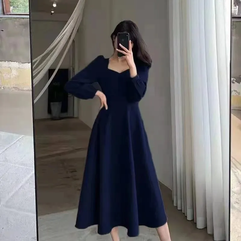 Long Puff Sleeve Solid Elegant Dress Women Clothing Wedding Guest New Year Women Fashion High Waist Slim Evening Party Dresses — image 3