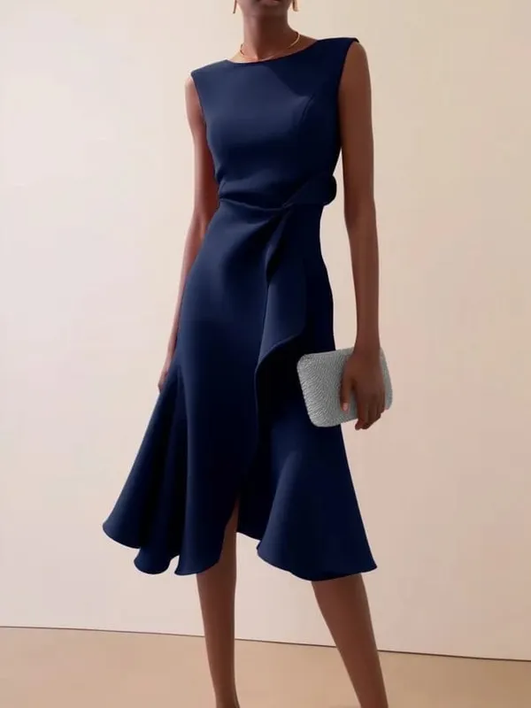 Women Sleeveless Solid Color Round Neck Midi Dress Elegant Slim Fit Formal Party Outfit Fashion 2025 New Arrival — image 10