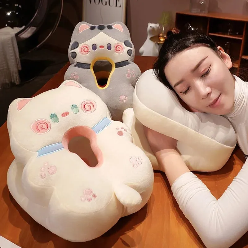 Ice Silk Plush Kawaii Sleeping Pillow Cartoon Cat Cushion for Office Chair Waist Backrest Cushion Sofa Home Decor Kid Gifts — image 3