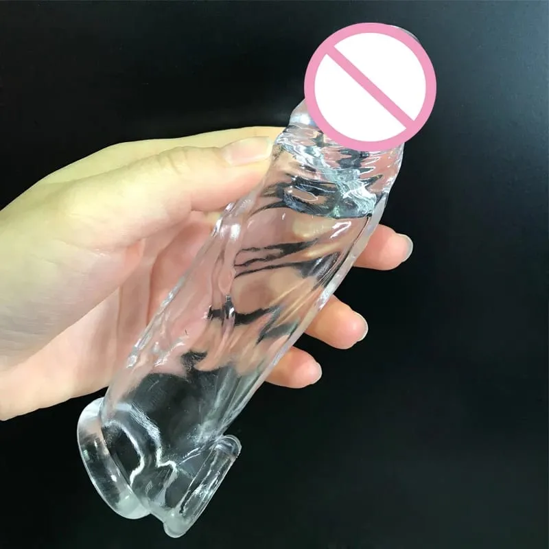 Highly Elastic Crystal Condom Reusable Penis Extender Sleeve Delay Ejaculation Penis Enlargement Intimate Goods Sex Toys For Men