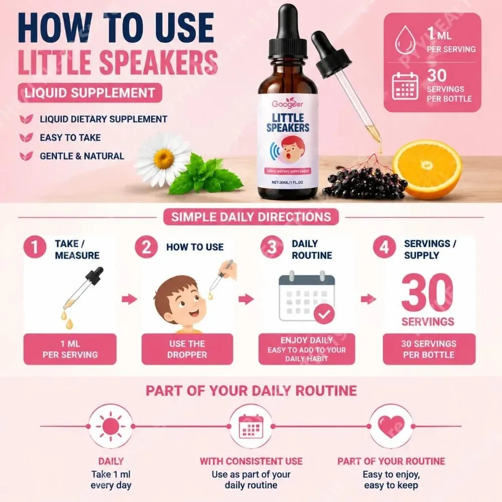 Googeer Little Speakers Liquid Supplement Vitamin B12 D3 Zeolite For Verbal Expression Language & Focus Support Kids 30ml — image 6