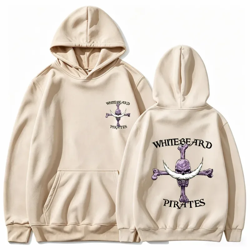 Felpa con cappuccio One Piece Pirati di Barbabianca, Felpa pullover con stampa, Top con cappuccio streetwear grafico anime Barbabianca Jolly Roger — image 6