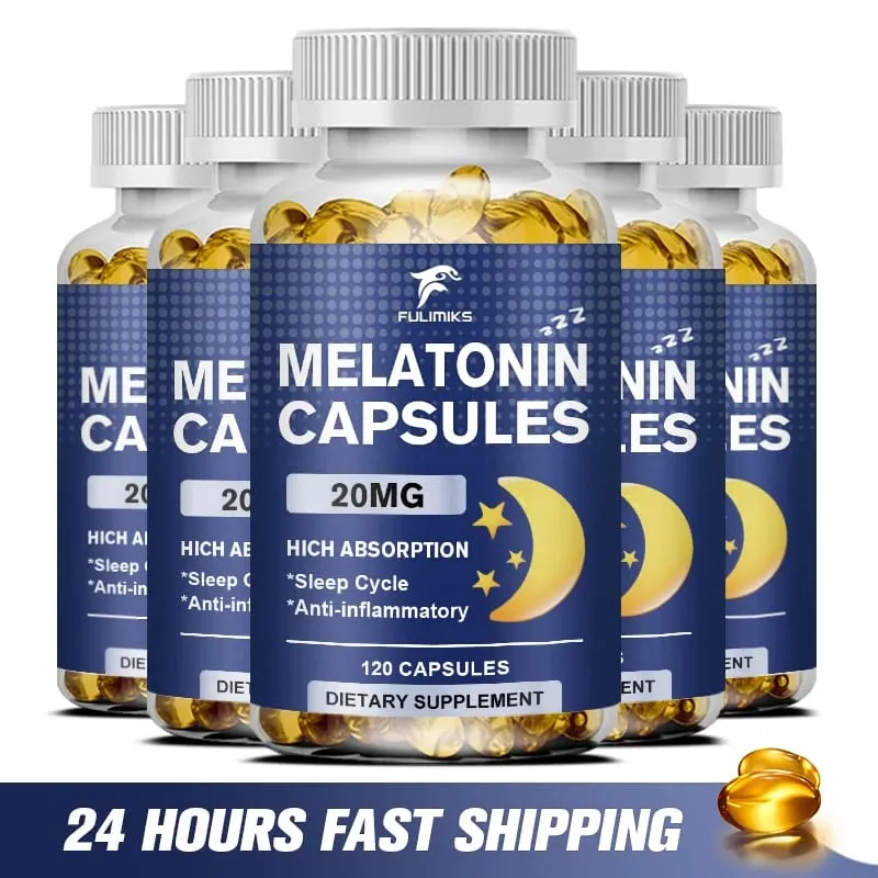 Suplemento dietético para sono de melatonina 20mg 120 cápsulas com sabor de morango contém melatonina - sono saudável — image 2