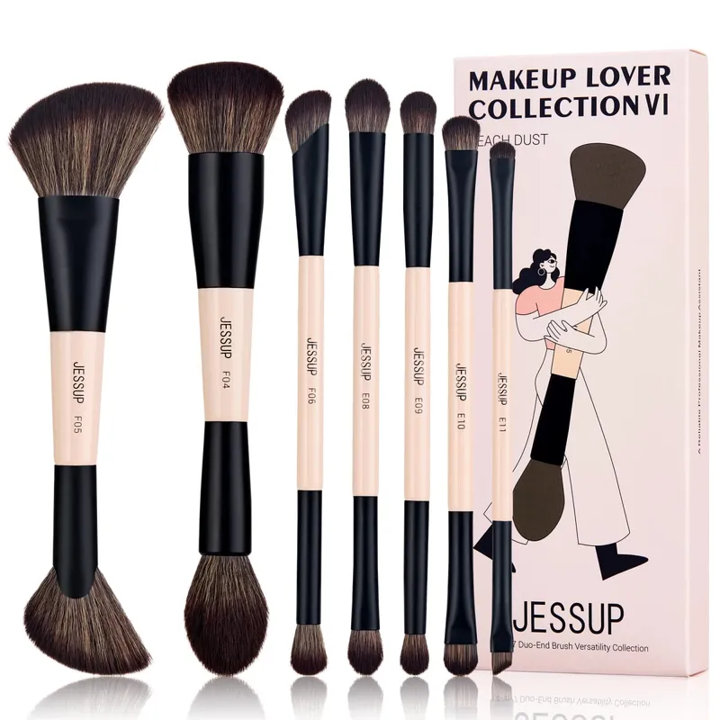 Jessup Makeup Brushes Set 3/5/7pcs Double Sided Makeup Brush Foundation Eyeshadow Powder Blending Cruelty-Free Peach Dust T600