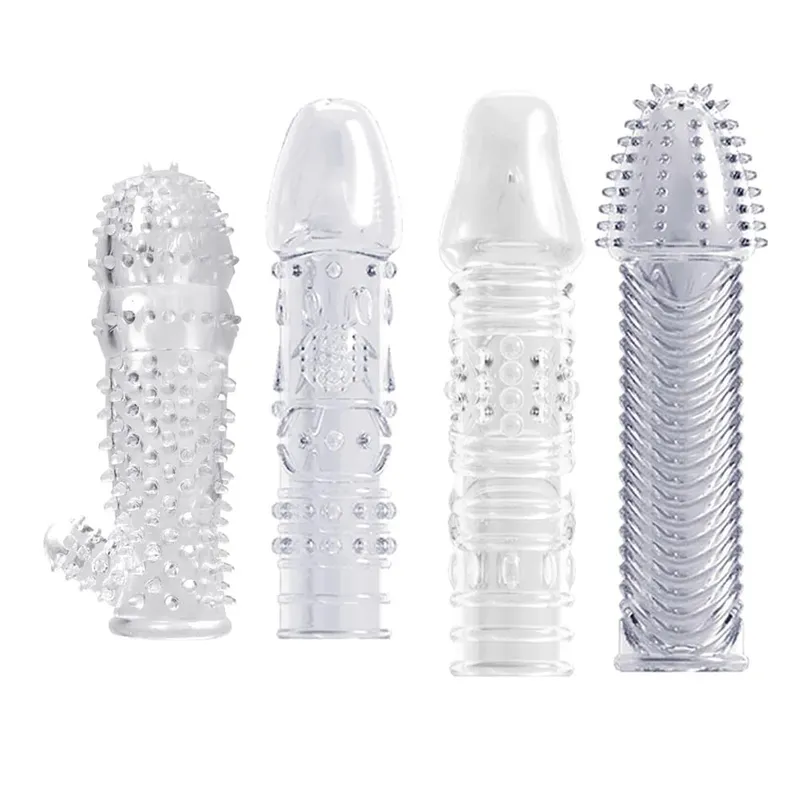 4pcs Delay Penis Sleeve Extension Reusable Condom Male Enlargement Dotted Clit Massage Cock Ring Thorn Vibrating Cover Sex Toys — image 11