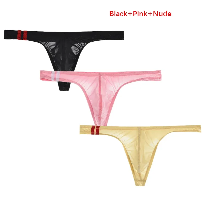 3Pcs/lot Sexy Underwear Men's T-Back Underpants Thongs G-String Ice Silk Breathable Male Bikini Panties U Convex Pouch Undies — image 22