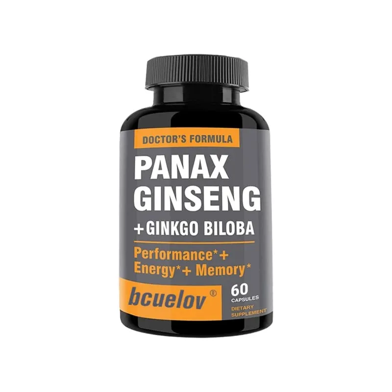 Ginseng + Ginkgo Biloba Extract Capsules - Helps Improve Energy and Vitality Anti-aging Memory Brain and Vision Health