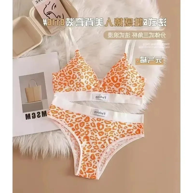 1/3/8Pcs Seamless Bra Set Low Waist Panties Leopard Bralette Sexy Lingerie Set Vneck Sport Brassiere Female Cotton Underwear Set — image 8