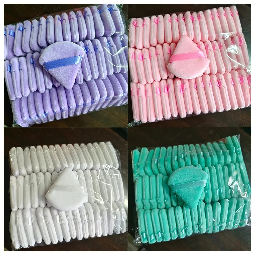 Wholesale 50Pcs Triangle Powder Puff Mini Face Makeup Sponge Cosmetics Soft Cotton Face Powder Puff Washable Velvet Makeup Puff — image 1