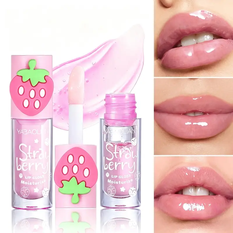 Cute Strawberry Shape Lip Oil Sweet Moisturizing Plumper Lip Gloss Hydrating Nourishing Clear Lip Oil Repair Dry Lips Makeup Lip — image 2
