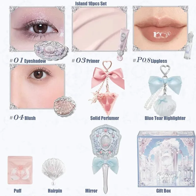 Flower Knows Make Up Sets Cosmetics Full Set Shells Pearl Eyeshadow Lip Gloss Blushes For Cheek Highlighter Gift Box Makeup Kit — image 13