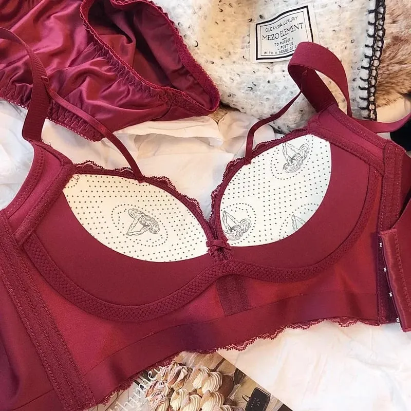 Trådfri Bomuld Tyk Push Up BH Trusser Blonde Kvinder Undertøj Sæt Retro Rød Stil Sømløs Dame Lingeri Kvinde Intimates — image 7