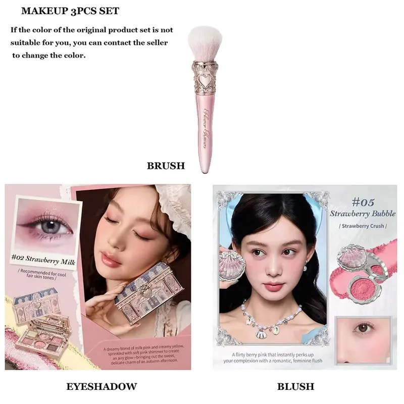 Flower Knows Moonlight Mermaid Series Glitter Eyeshadow Palette High Pigment Shell Jewelry Blush Makeup Brush Set Matte Finish