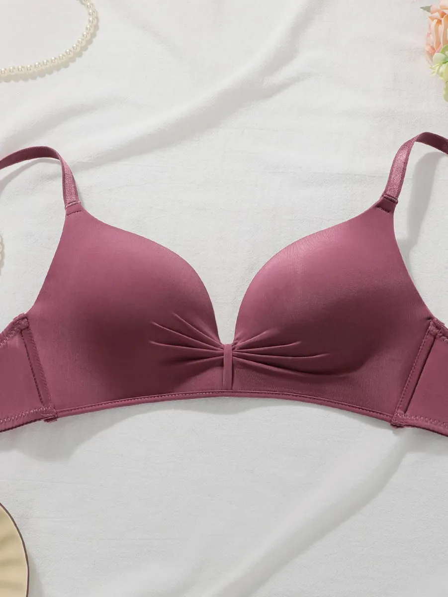 Set Bra Renda Warna Solid Bra Push Up Tanpa Kawat Wanita Nirkabel dan Celana Dalam Set 2 Potong Pakaian Dalam Nyaman Sehari-hari — image 3