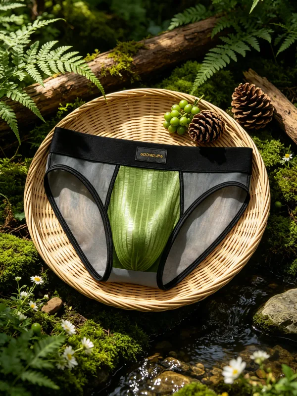 Herren Slips Patchwork Sheer Mesh Vertikale Streifen Glanz Beutel Niedrige Taille Breiten Elastischen Bund Atmungsaktive Männliche Unterwäsche DP923 — image 17
