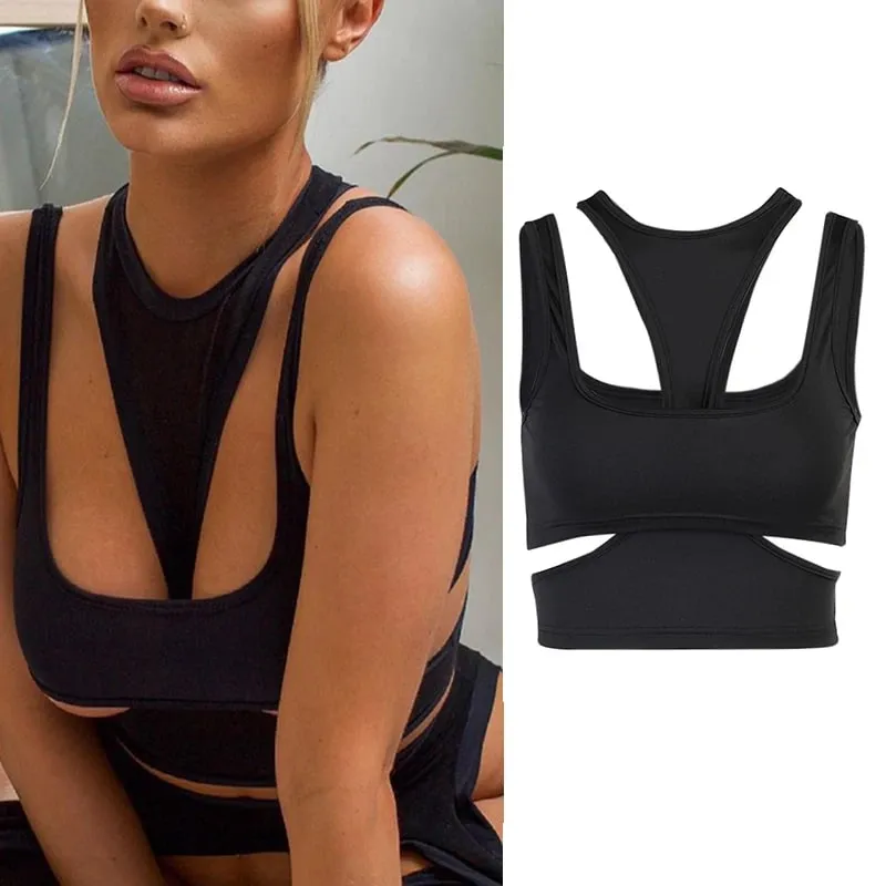 90s Women Sexy Goth Cami Top Y2K Aesthetic Black Sleeveless Backless Halter Crop Vest E-girl 2022 Vintage Summer Tank Top Clothe — image 3