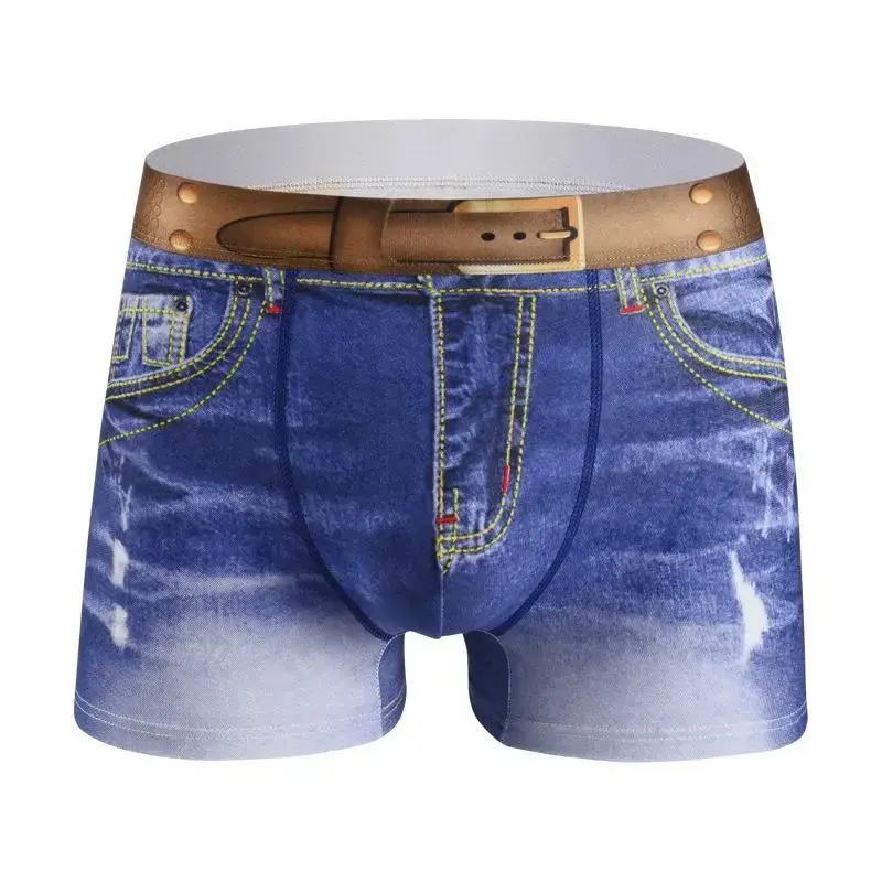 1 Stück Herrenunterwäsche aus Baumwolle mit Denim-Aufdruck, U-förmiges Design, atmungsaktive Boxershorts, Herren-Komfort-Baumwolle — image 3