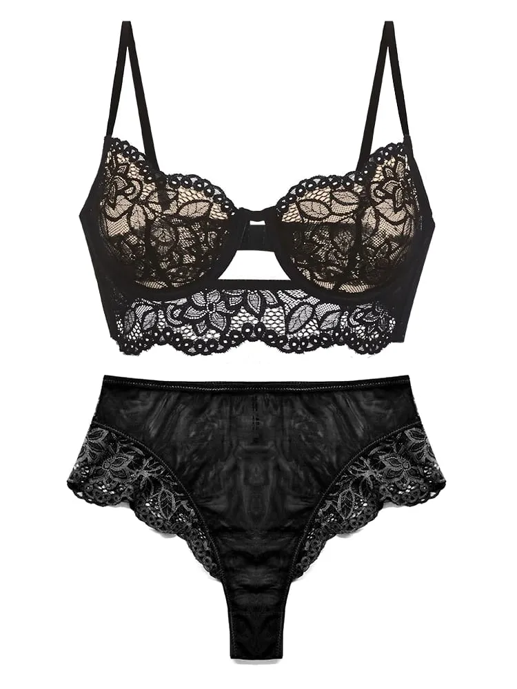 Conjunto de sujetador de encaje francés con aros suaves, realce para busto pequeño, lencería antiflacidez ligera y cómoda, tallas AU MOYISU-Sexy AB — image 1
