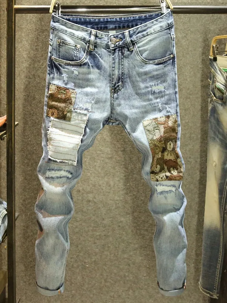2024 Spring and Autumn New Fashion Trend Printed Stretch Jeans Men Casual Slim Comfortable Breathable High-Quality Jeans 28-36 — image 2