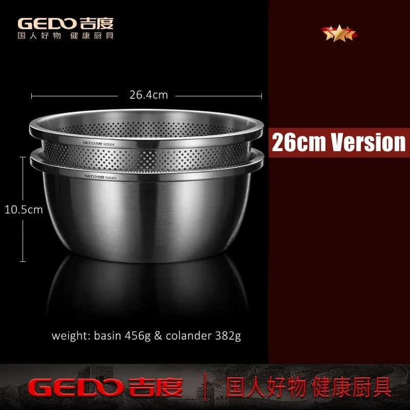 LFGB Certification 304 Stainless Steel Kitchen Washer Integrated Molding Ultra Thick Fruit Washer with 2mm Fine Pores Colander — image 11