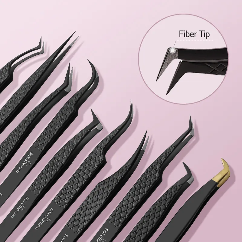Professional Eyelash Tweezers Black Fiber Tip For Lash Extensions Mega Volume Mink Lashes Tool Makeup Artist Kit