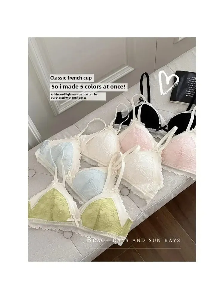 Japanese Style Bralette for Small Breasts Wireless Lace Bra Set Women Sexy French Breathable Comfort Push Up Underwear — image 6