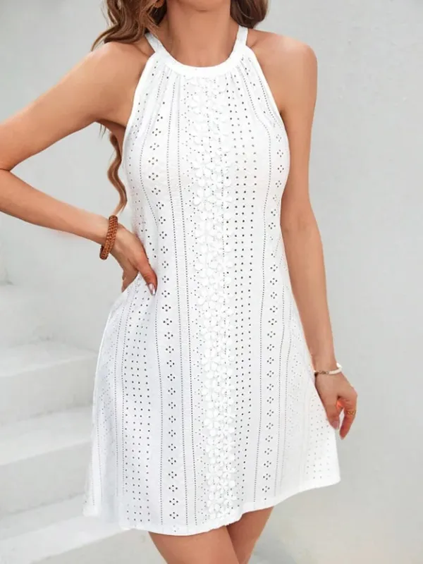 Ladies Spring Summer Lace Splice Round Neck Hanging Neck Dress Elegant Feminine Style Casual Comfort Fit