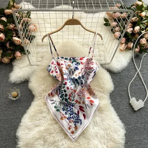 Women Sexy Backless asymmetrical lace-up Camis Print Tank Top Chic One-piece Corset Bustier Summer Beach vacation Crop Top — image 16