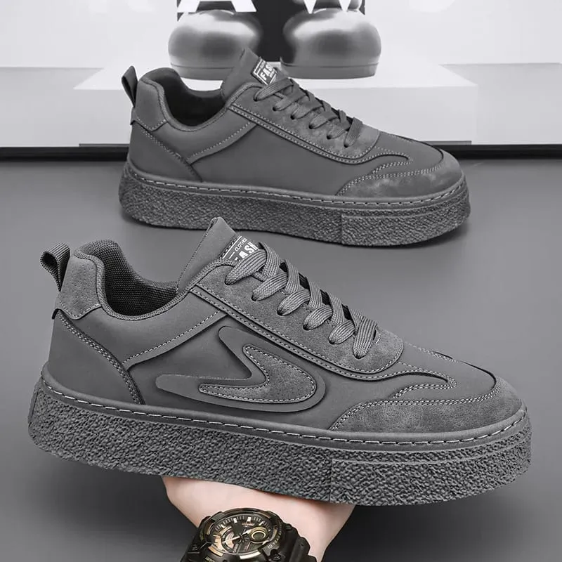 Fashion Leather Sneakers Men's Flat Breathable Vulcanized Shoes Outdoor Leisure Wear-resistant Platform Shoes Zapatillas Hombre