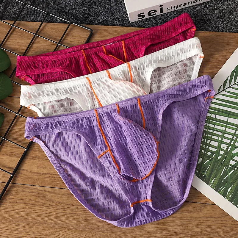 Men Sexy Briefs Underwear Lace Breathable Briefs Underpants U Pouch Ice Silk Ropa Interior Hombre Slips Sissy Panties Cuecas — image 11
