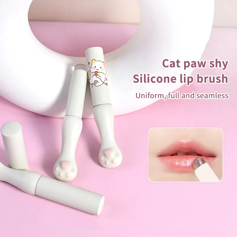 Kuas Bibir Silikon dengan Penutup Kuas Concealer Bersudut Lip Balm Lip Gloss Kuas Concealer Kepala Bersudut Kuas Rias Kaki Kucing