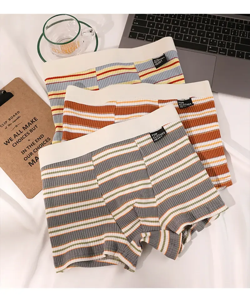 Men's Cotton Panties Sexy Stripe Comfortable Underpants Elastic Breathable Boxer Shorts U Bulge Pouch Male Underwear Cueca Homme — image 10
