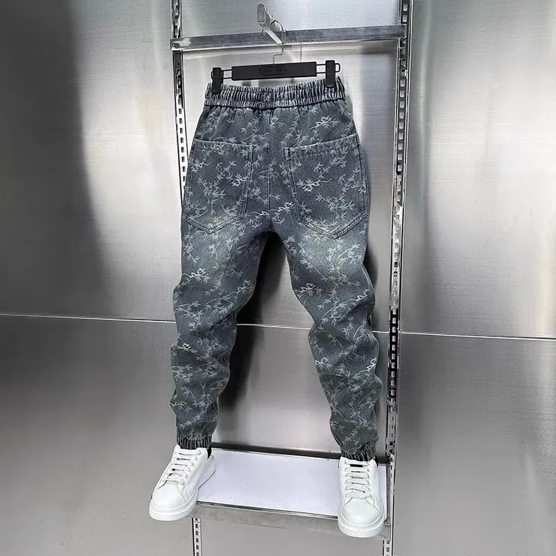 Jacquard American Classic Jeans Fashion Joints Harem Pants High Quality Loose Harajuku Straight-Leg Trousers Men Clothing — image 6