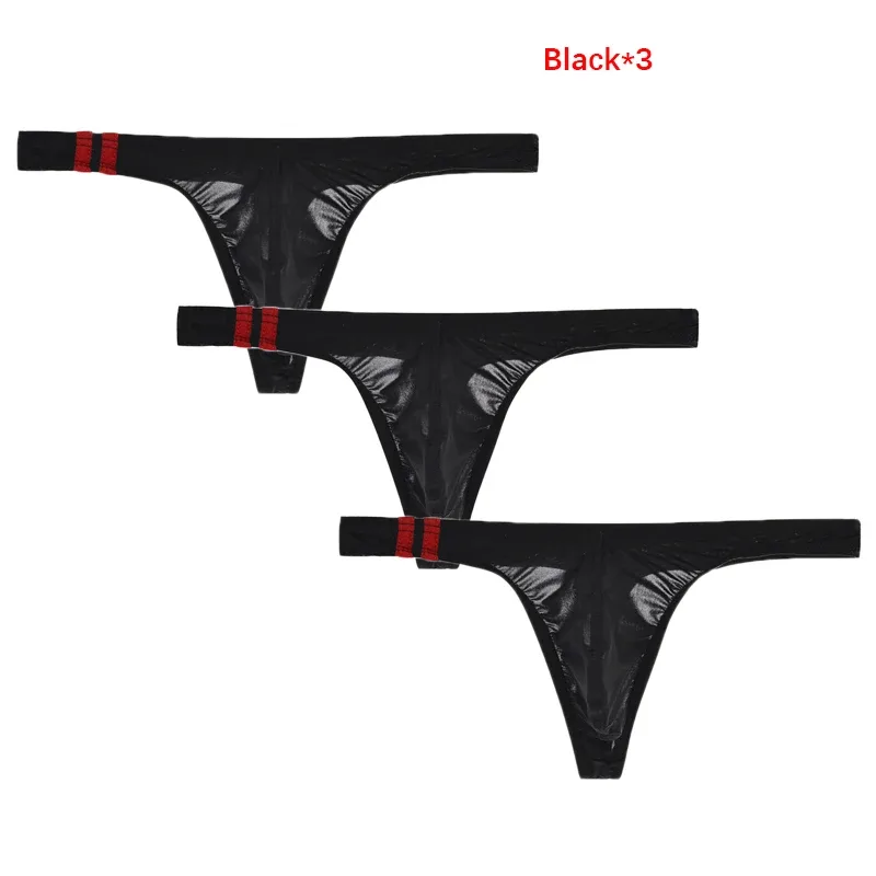 3Pcs/lot Sexy Underwear Men's T-Back Underpants Thongs G-String Ice Silk Breathable Male Bikini Panties U Convex Pouch Undies — image 27