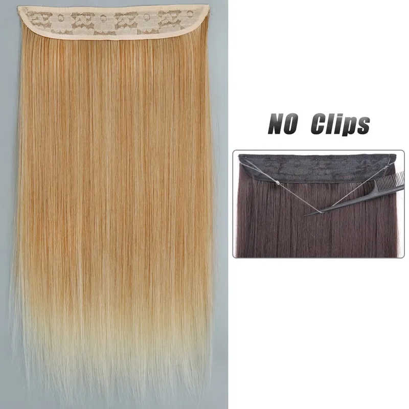 No Clip Natural Hair Extensions Invisible Wire Synthetic Long Straight Black Brown Blonde False Fish Line Hairpiece For Women