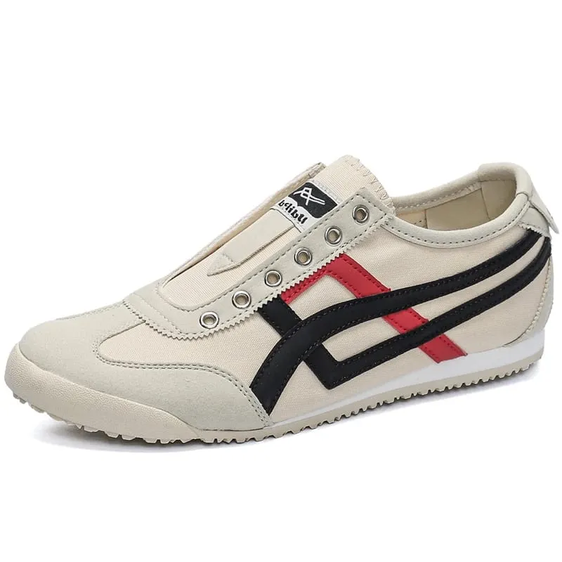 Men's Striped Canvas Sneakers Low Top Casual Walking Trainers with Extra Laces Flat Trainer Shoes Dual Wear Lace Up or Slip On — image 6