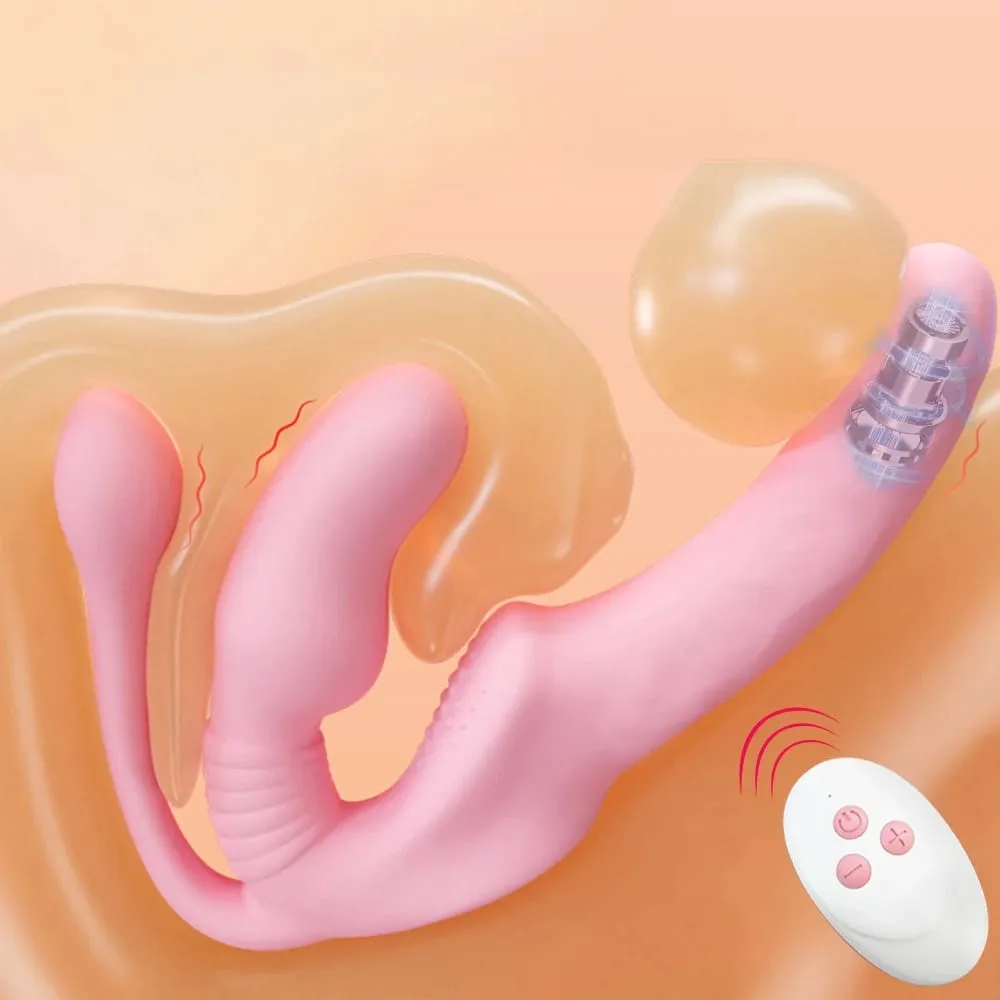 สายหนังที่ไม่มีสายหนังบนDildo Vibrator Anal Plugนวดเลสเบี้ยน 3 ใน 1 Vibrator G-Spotกระตุ้นClitoris Sex Toyสำหรับคู่