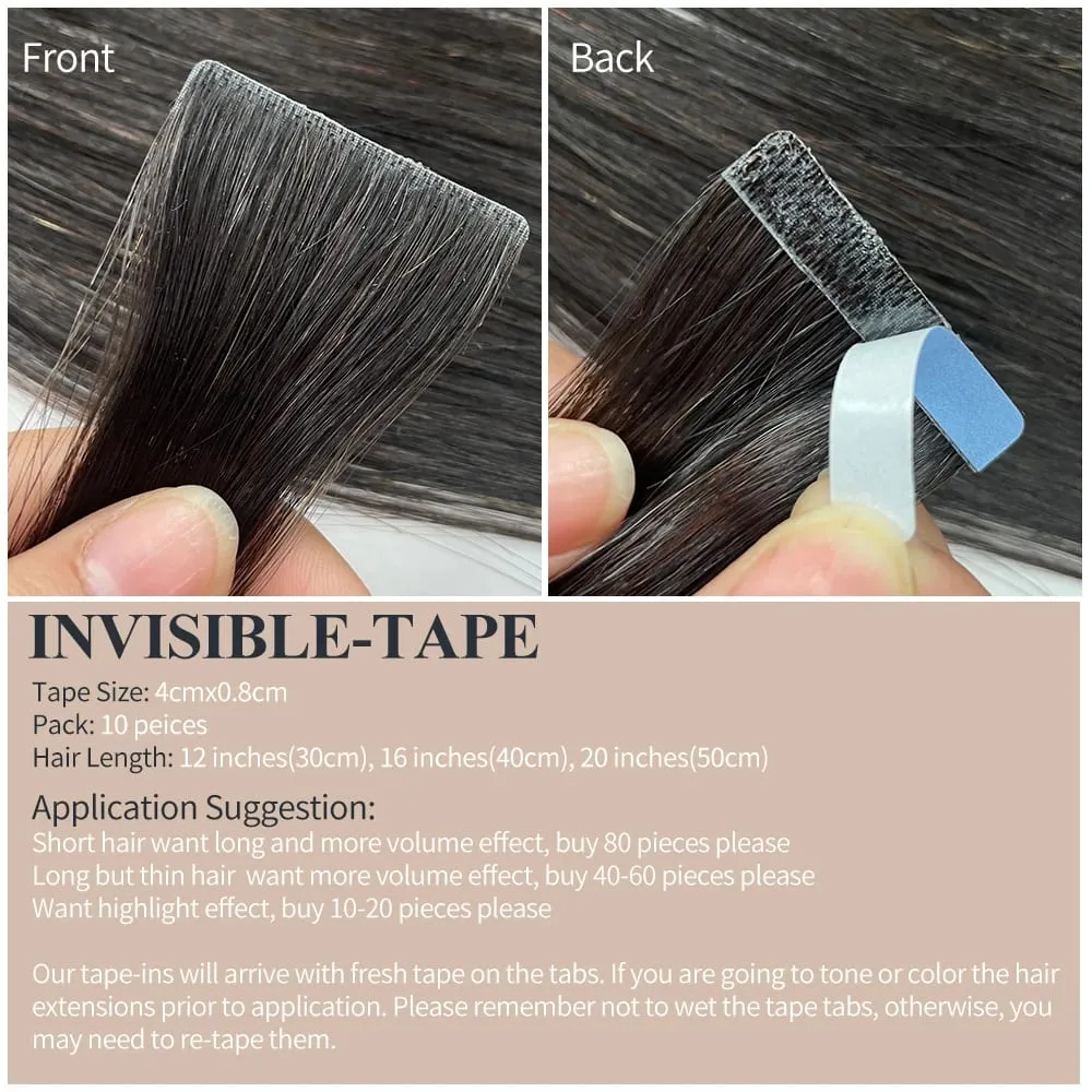 Natural Invisible Tape In Hair Extensions Human Hair Double SideTape Real Human Hair Extensions Black Blonde Brown 10pcs/Pack — image 5