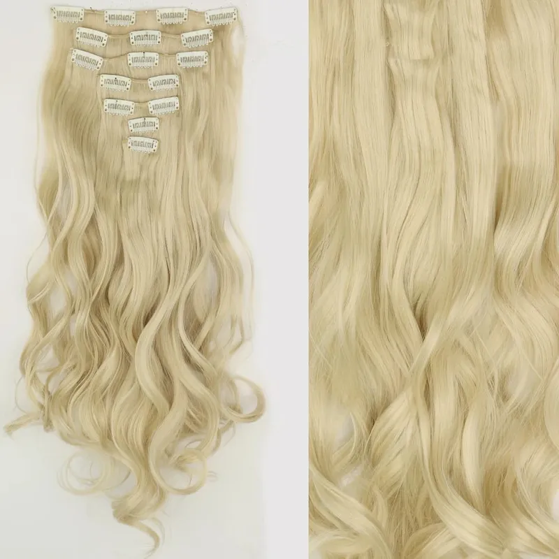 16 Clips 7Pcs/Set Hair Extensions Long Wavy Hairstyle Natural Synthetic Black Blonde Hairpieces Heat Resistant For Women — image 20