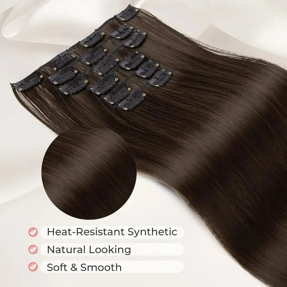 24Inch Synthetic 6 Clips in Hair Extensions Long Straight Hairstyle Black Hairpieces Heat Resistant False For Women Daily Use — image 4