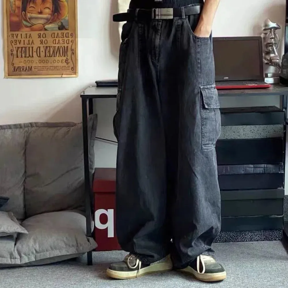 Baggy Jeans Men's Oversize Cargo Korean Black Wide Pants Streetwear Hip Hop Harajuku Male Fashion Straight Denim Pants — image 3